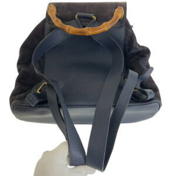 GUCCI Bamboo Navy Blue Suede Leather Rucksack Backpack - Picture 1 of 9
